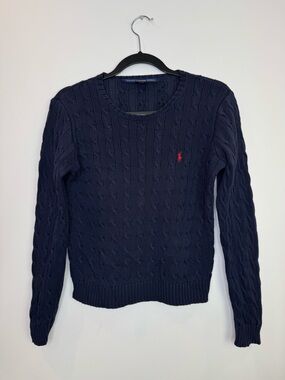 Vintage Ralph Lauren Sport Navy Cable-Knit Crewneck Sweater italien yarn